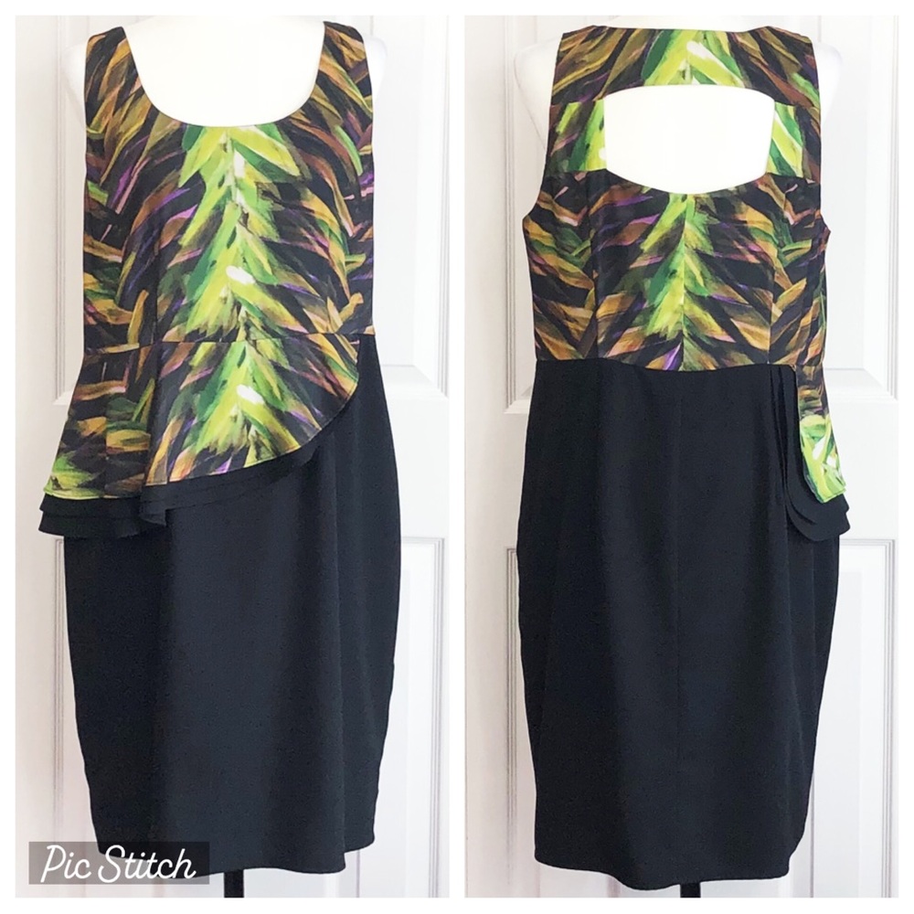 Lane Bryant Green & Black Print Sleeveless Peplum Sheath Dress 14